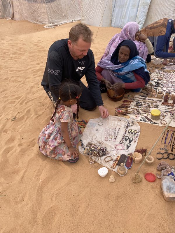 Local crafts for sale at a desert camp in Mauritania
