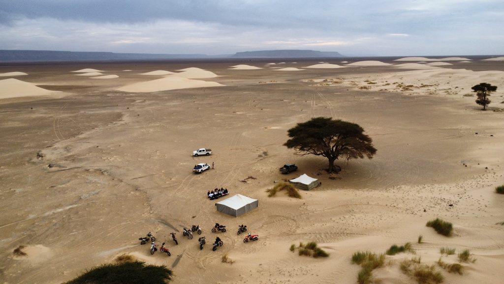 Desert camp in Mauritania seen from the air