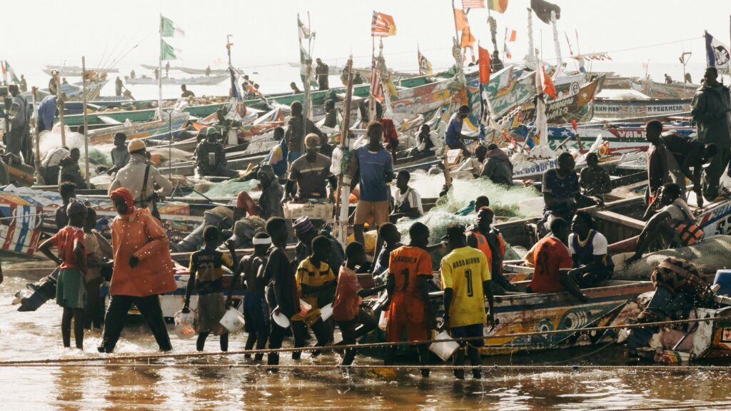 Colourful fishing boats on a beach in Senegal